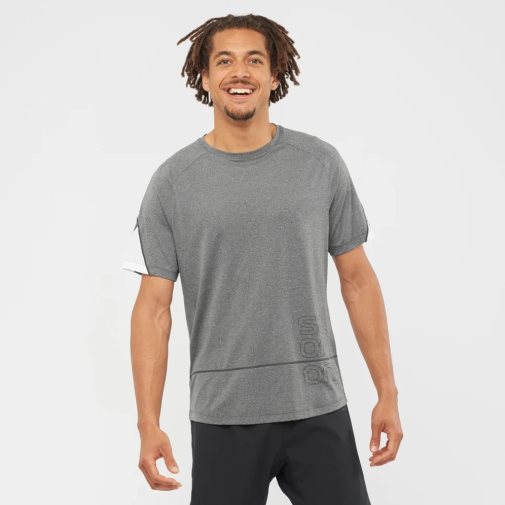 Grey Salomon Cross Run Graphic Short Sleeve Men's T-Shirts | IE YP6401